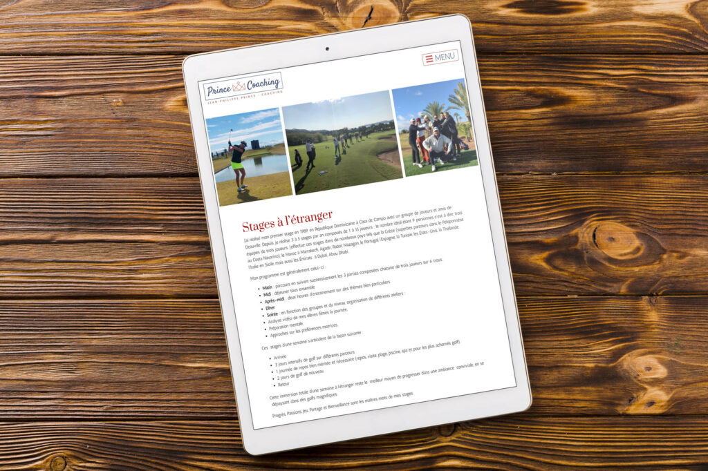 Le site de Prince Coaching sur tablette